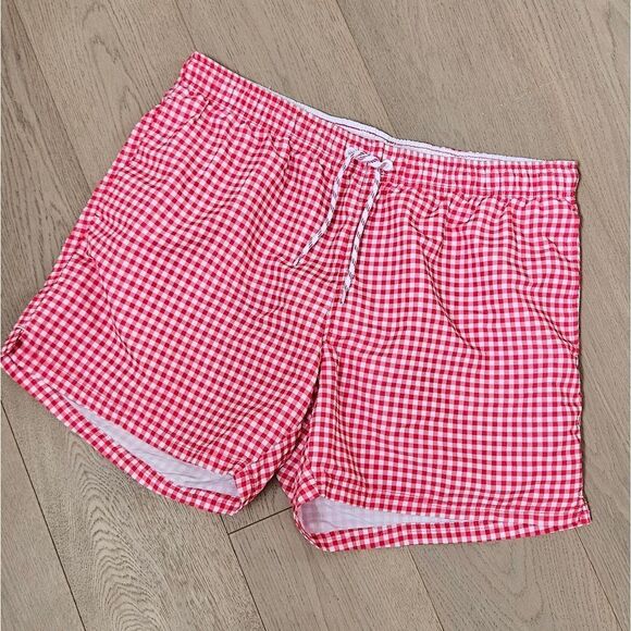 Red Gingham Men's Swim Shorts - Picture 4 of 4